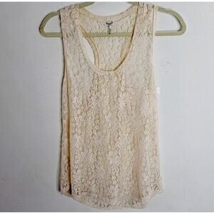 Splendid Cream Sheer Floral Lace Scoop Neck Breast Pocket Racerback Tank Medium